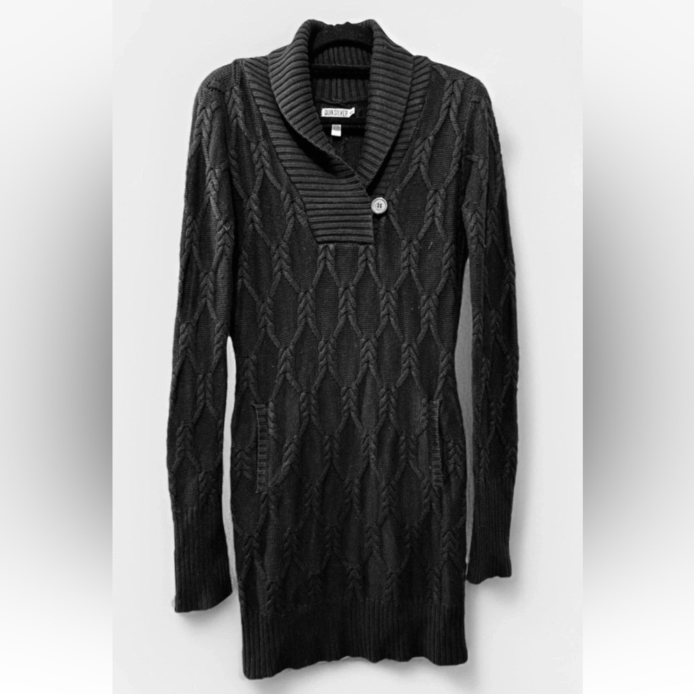 QUIKSILVER Cable Knit Angora Blend Sweater Dress Black Long Sleeve - Medium